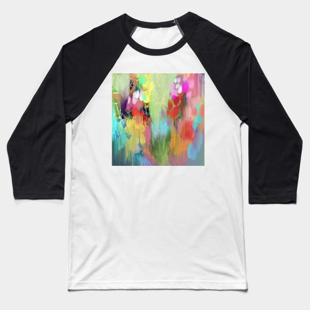 Red Flower Candy Meadow Baseball T-Shirt by Hyssopartz
